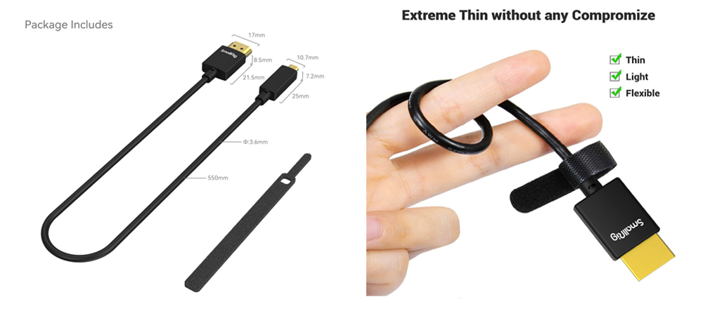 Кабель SmallRig Ultra Slim 4K HDMI Cable (D to A) (100cm) фото в описание 